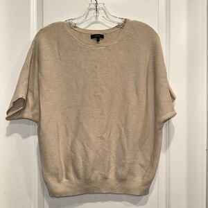 Qunice Women Small Short Sleeve Knit Top Organic Cotton Blend Minimalist Beige